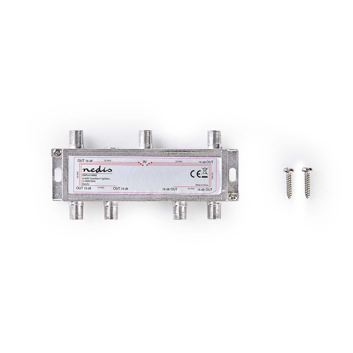 Nedis SSPL610ME | Satellite Splitter | 5 - 2400 MHz | 17.0 dB | Number of inputs: 1 | Number of outputs: 6 | Impedance: 75 Ohm | Zinc | Silver