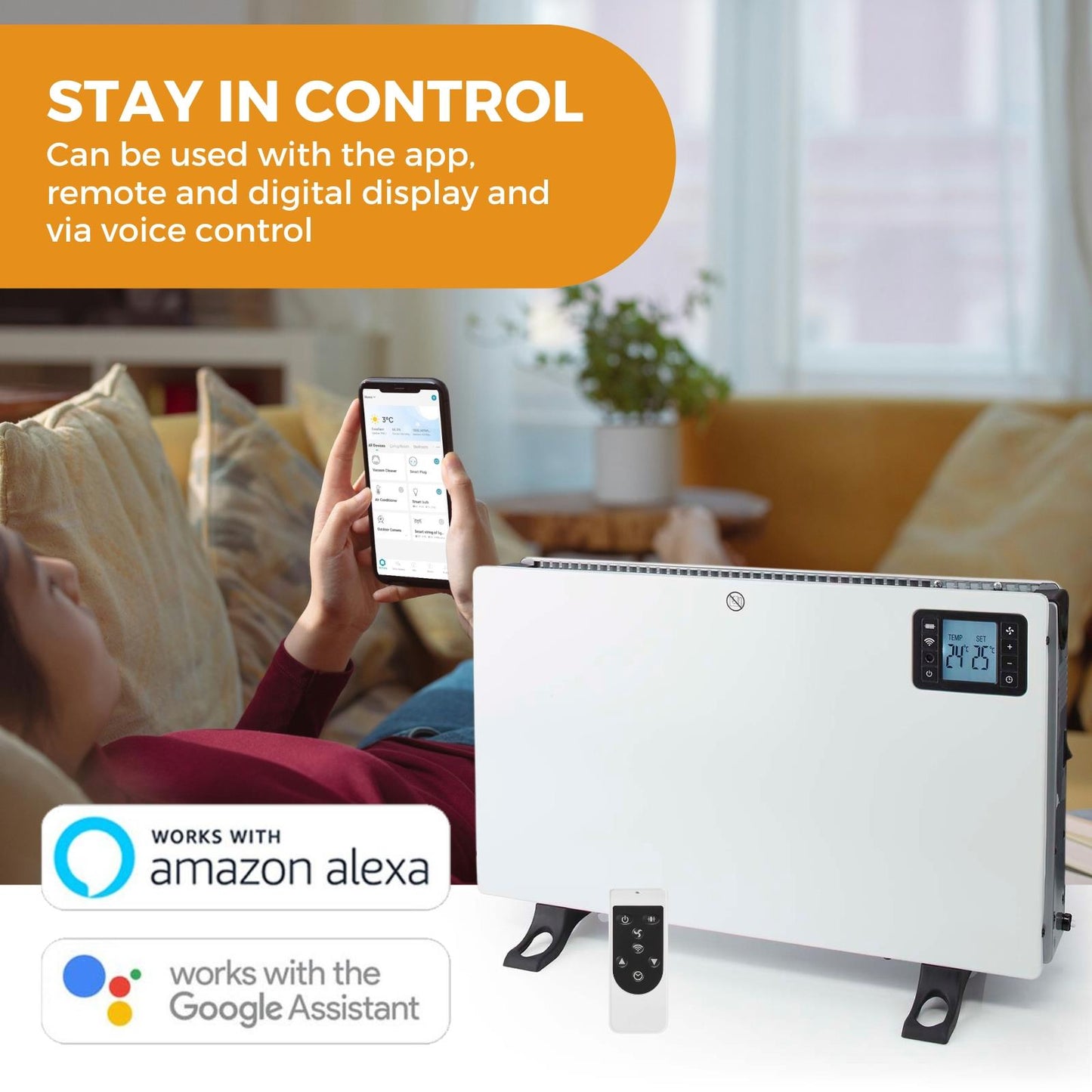 Nedis SmartLife Convection Heater | Wi-Fi | 2000 W | 3 Heat Settings | LCD | 5 - 37 °C | Adjustable thermostat | White