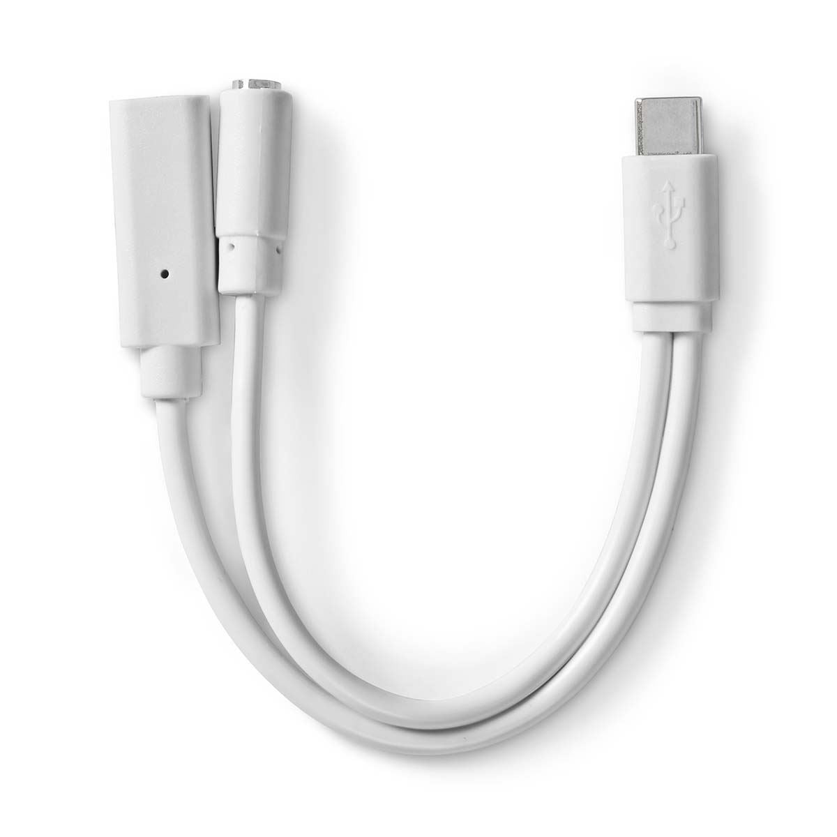 Nedis USB-C™ Adapter | USB 2.0 | USB-C™ Male | USB-C™ Female / 3.5 mm Female | 0.10 m | Round | Nickel Plated | PVC | White | Box