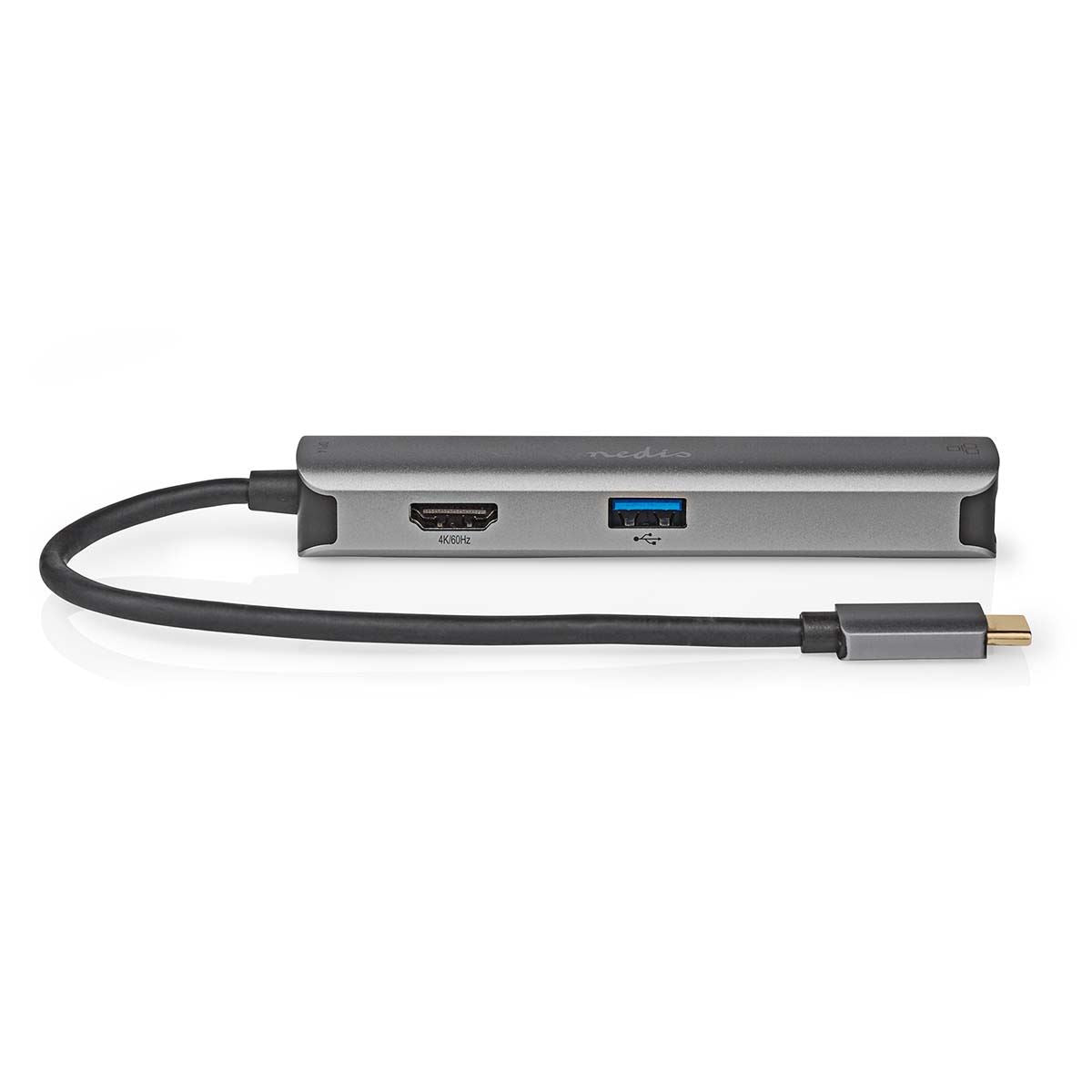 Nedis USB Multi-Port Adapter | USB 3.2 Gen 1 | USB-C™ Male | HDMI™ Output / RJ45 Female / 3x USB-A Female | 5 Gbps | 0.20 m | Round | Gold Plated | PVC | Anthracite | Box
