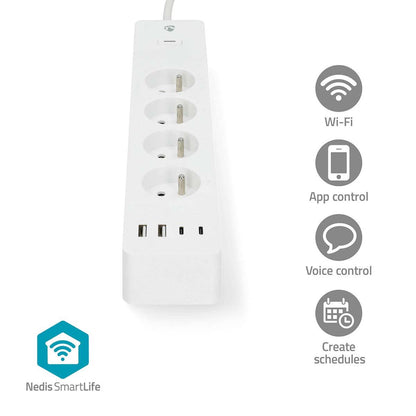 Nedis SmartLife Power Strip | Wi-Fi | 2x USB-A / 2x USB-C™ / 4x plug with earth contact (CEE 7/5) | 16 A | 3680 W | 2.00 m | 0 - 55 °C | Android™ / IOS | White