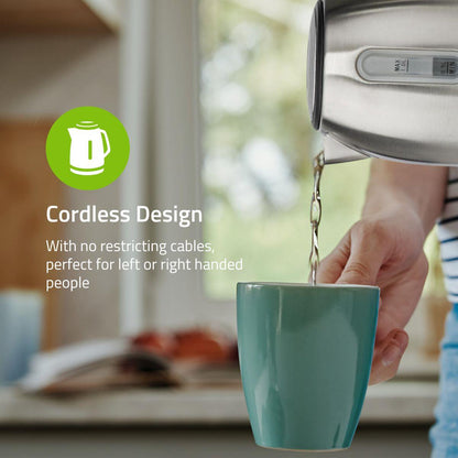 Nedis Electric Kettle | 1.0 l | Stainless Steel | Aluminium | Rotatable 360 degrees | Concealed heating element | Strix® controller | Boil-dry protection