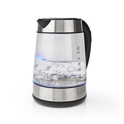 Nedis Electric Kettle | 1.7 l | Glass | Transparent | 60,70,80,90,100 °C | Temperature indicator | Rotatable 360 degrees | Concealed heating element | Strix® controller | Boil-dry protection