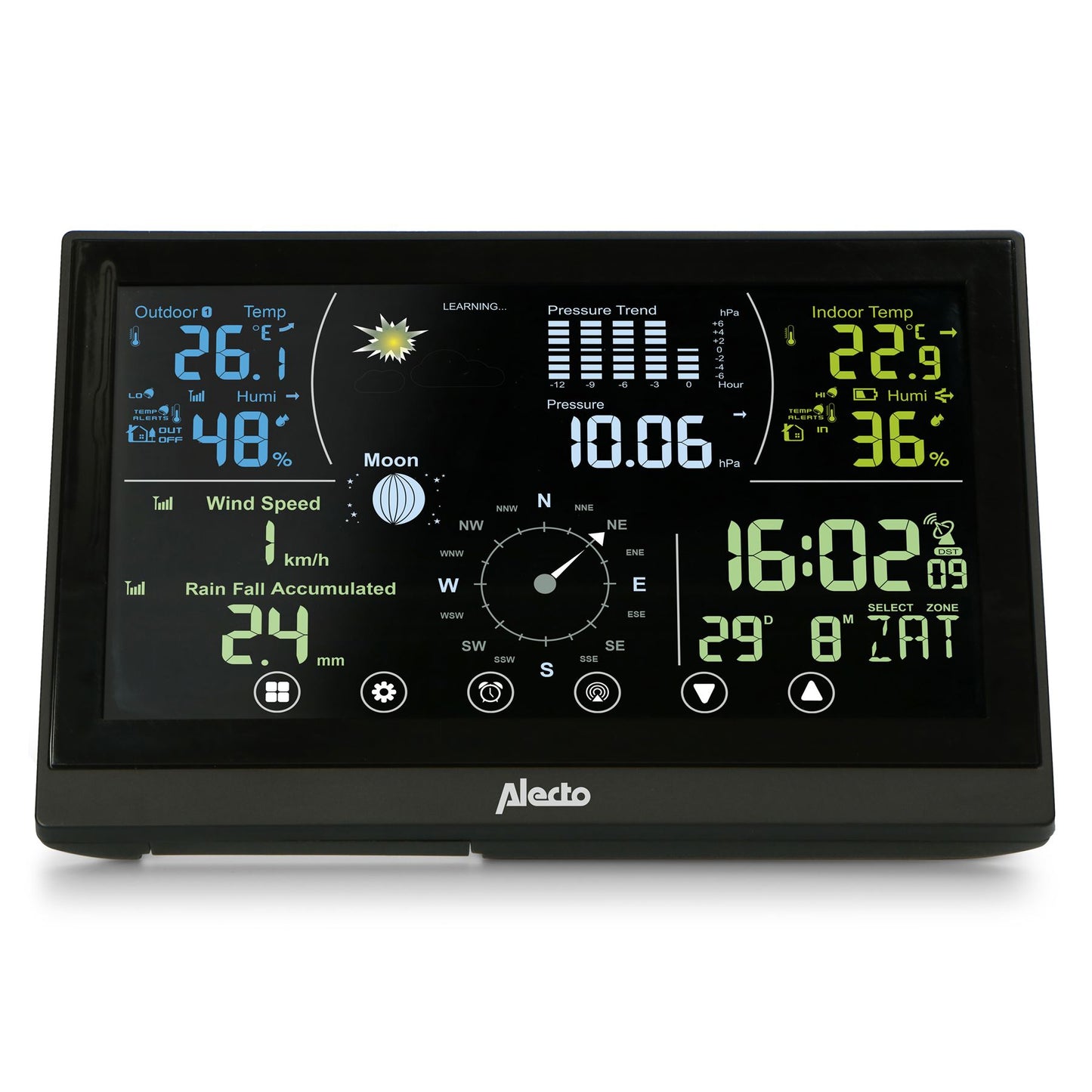 Alecto WS3875 | 6-in-1 Weather Station | Indoor and Outdoor Temperature, Forcast, Wind, Pressure, Humidity, Rain & More | Outside Wireless sensor | Black