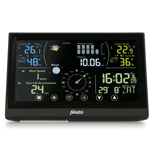 Alecto WS3875 | 6-in-1 Weather Station | Indoor and Outdoor Temperature, Forcast, Wind, Pressure, Humidity, Rain & More | Outside Wireless sensor | Black