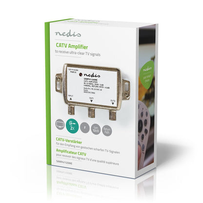 Nedis CATV Amplifier | Gain: 12 dB | 85 - 1218 MHz | Number of outputs: 2 | Return path | Silver
