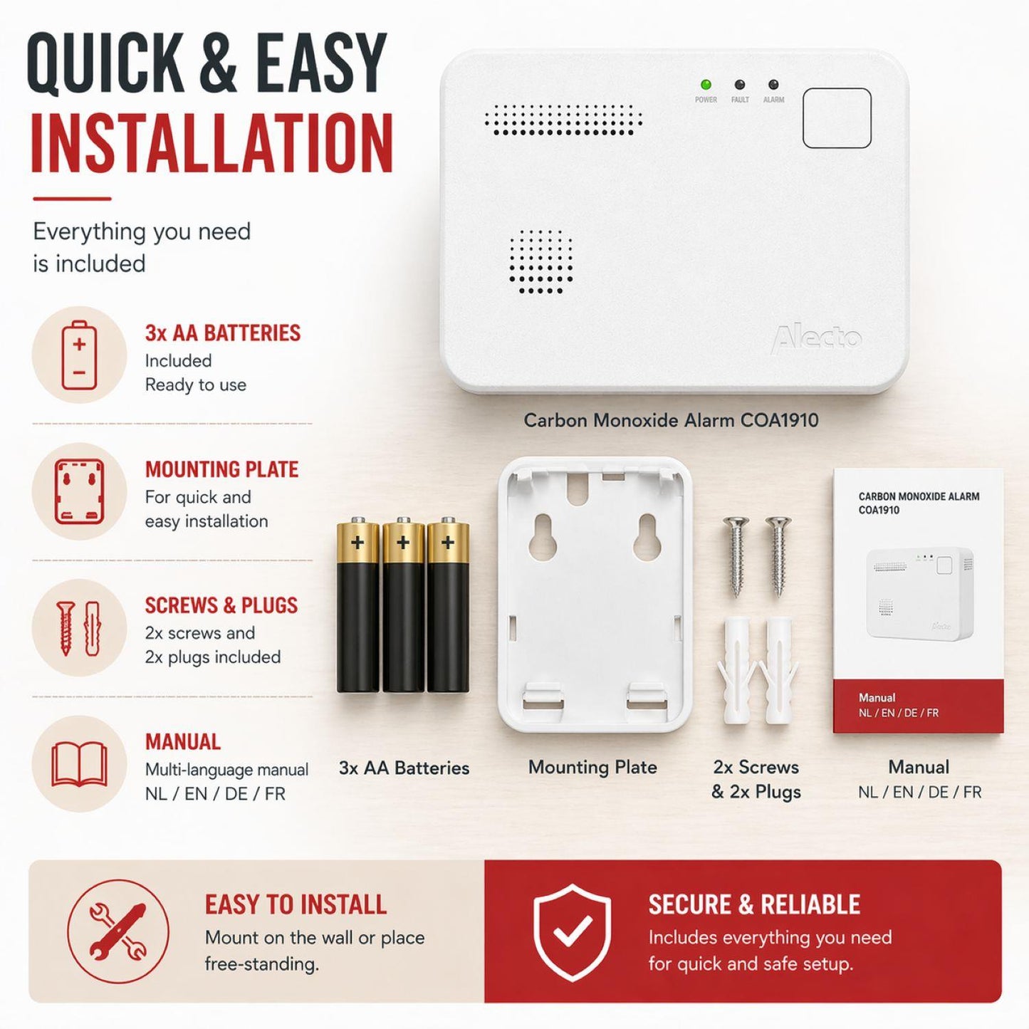 Alecto COA1910 Carbon monoxide Alarm with 10 year Sensor Runtime