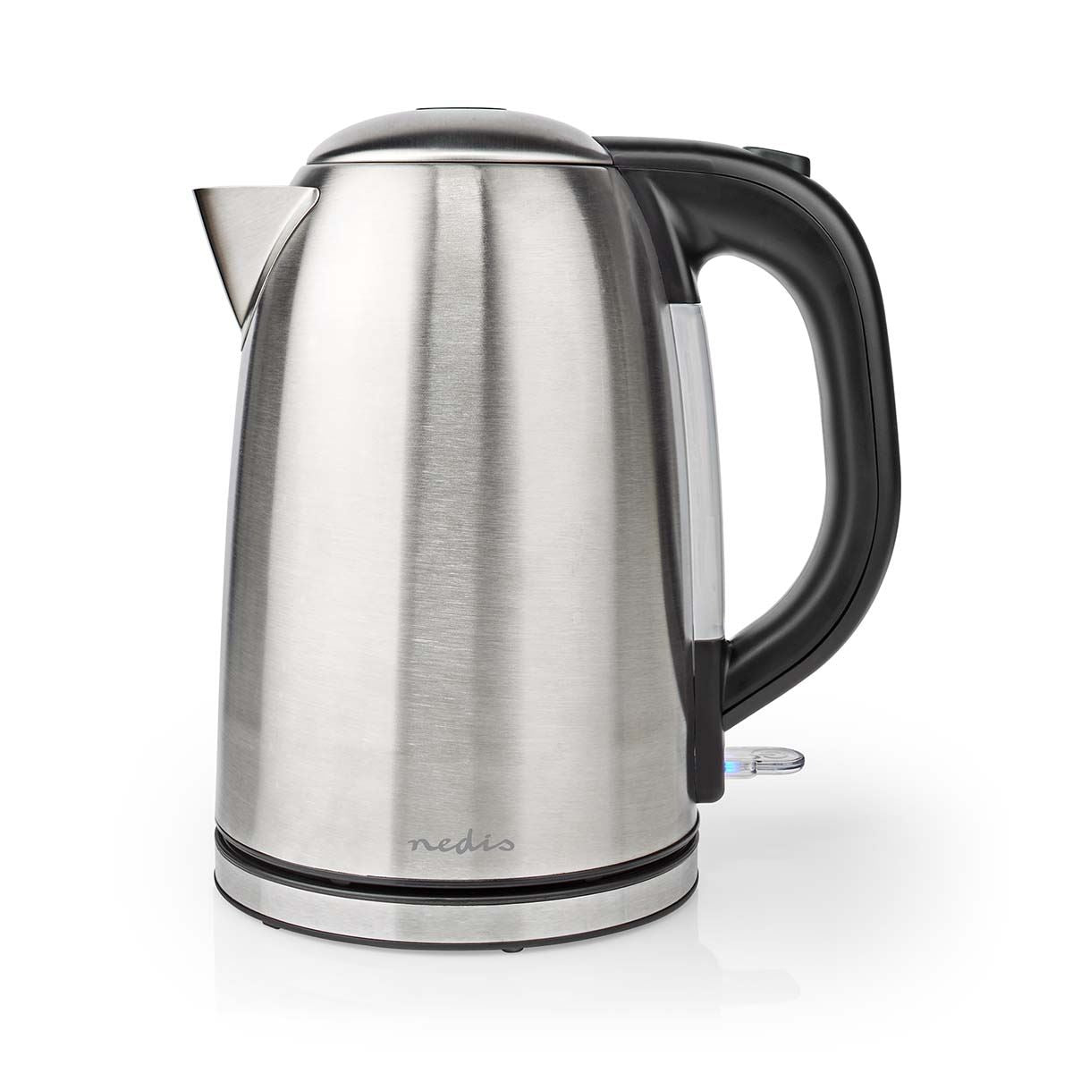 Nedis Electric Kettle | 1.7 l | Stainless Steel | Black / Silver | Rotatable 360 degrees | Concealed heating element | Strix® controller | Boil-dry protection