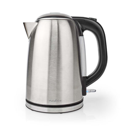 Nedis Electric Kettle | 1.7 l | Stainless Steel | Black / Silver | Rotatable 360 degrees | Concealed heating element | Strix® controller | Boil-dry protection