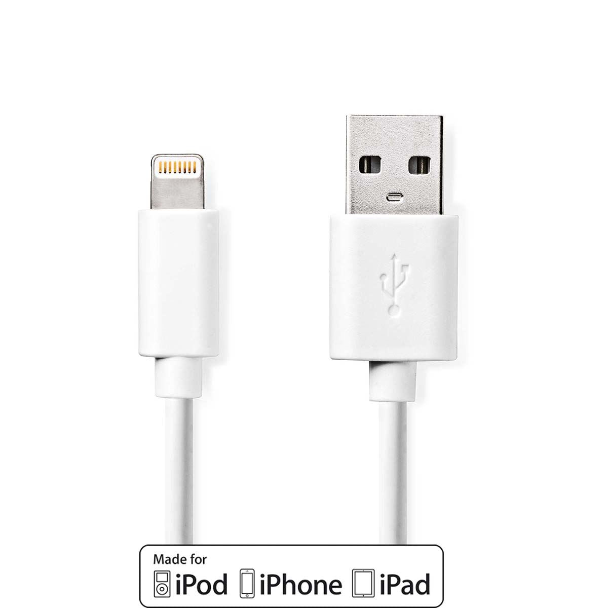 Nedis Lightning Cable | USB 2.0 | Apple Lightning 8-Pin | USB-A Male | 480 Mbps | Nickel Plated | 1.00 m | Round | PVC | White | Label | 15.760.792