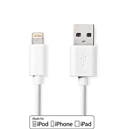 Nedis Lightning Cable | USB 2.0 | Apple Lightning 8-Pin | USB-A Male | 480 Mbps | Nickel Plated | 1.00 m | Round | PVC | White | Label | 15.760.792