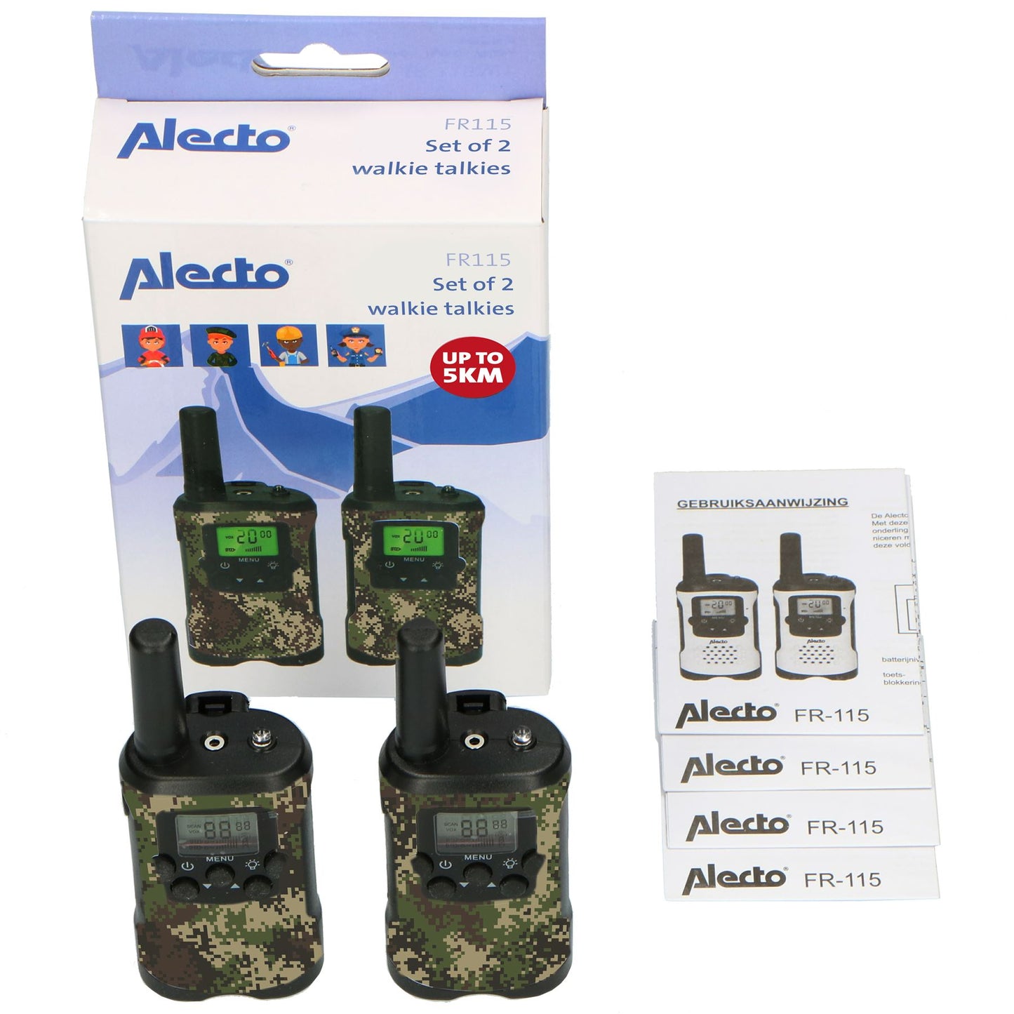 Alecto Walkie-Talkie Set | 2 Handsets | Up to 7 km | Frequency channels: 8 | VOX | up to 3 Hours | Camouflage