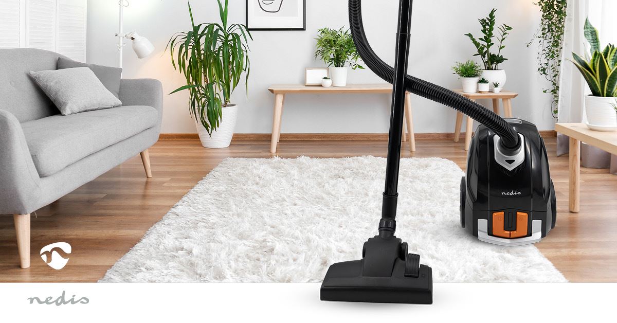 Nedis Vacuum Cleaner | With Bag | 700 W | Dust capacity: 2.0 l | Combi Brush | Action radius: 7.50 m | Hepa 12 | Black / Orange