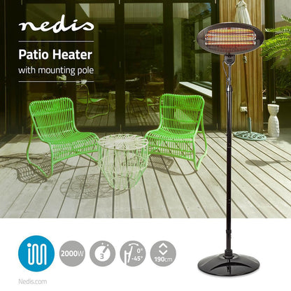 Nedis Patio Heater | 2000 W | 3 Heat Settings | Fall over protection | IP34 | Black