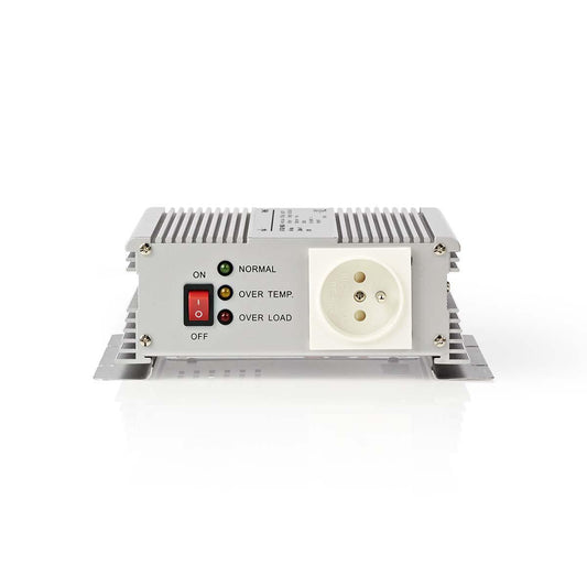 Nedis Power Inverter Modified Sine Wave | Input voltage: 24 V DC | Device power output connection(s): Type E (CEE 7/5) | 230 V AC 50 Hz | 600 W | Peak power output: 1500 W | Battery Clamps | Silver