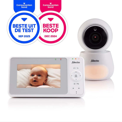 Alecto DVM2043 | Baby Monitor with Camera 4.3-inch Display - Night vision, Night Light, Temperature Display, 16 hours Standby Time | White / Grey