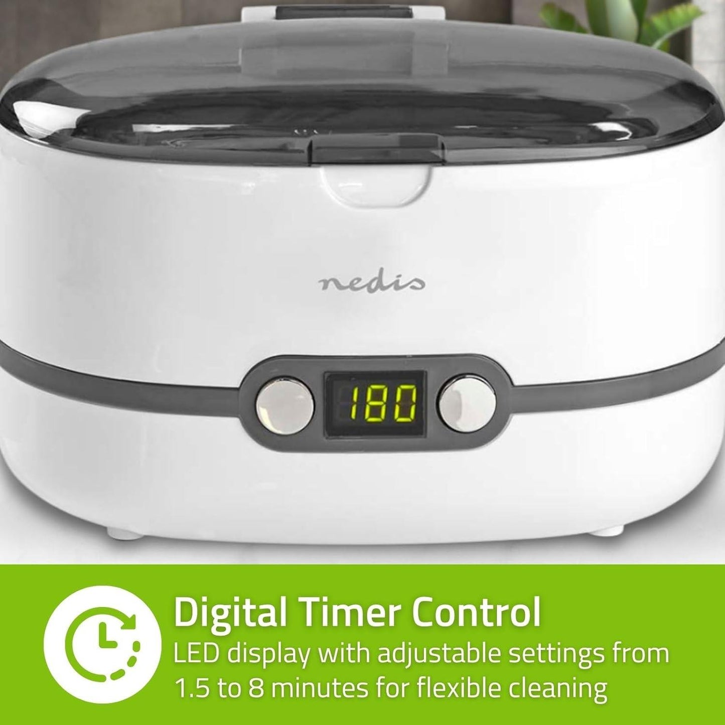 Nedis Ultrasonic Jewellery Cleaner | Mains Powered | 230 V AC 50 Hz | Euro / Type-C (CEE 7/16) | White | Plastic