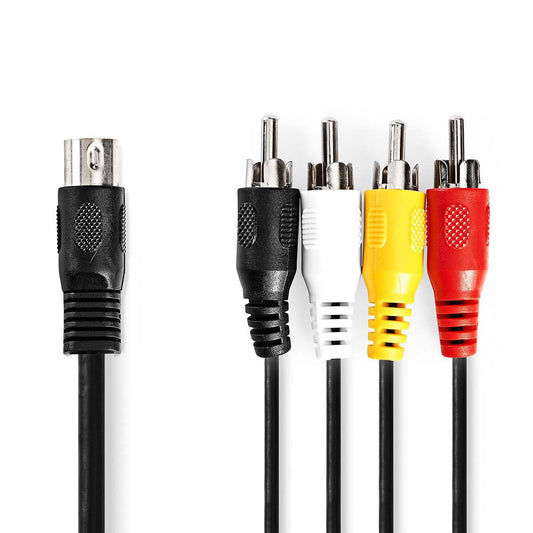 Nedis DIN Audio Cable | DIN 5-Pin Male | 4x RCA Male | Nickel Plated | 1.00 m | Round | PVC | Black | Label