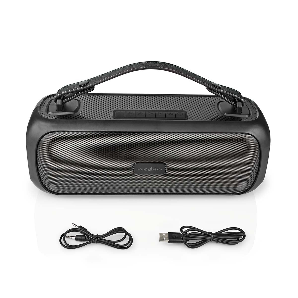 Nedis Bluetooth® Party Boombox | 4.5 hrs | 2.0 | 45 W | Media playback: AUX / USB | IPX5 | Linkable | Carrying handle | Party lights | Black