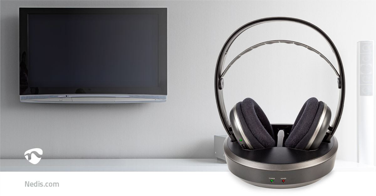 Nedis Wireless TV Headphones | RF | Over-Ear | Maximum battery play time: 11 hrs | 100 m | Digital Audio | Charging dock | Black / Silver