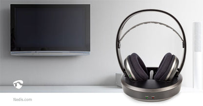 Nedis Wireless TV Headphones | RF | Over-Ear | Maximum battery play time: 11 hrs | 100 m | Digital Audio | Charging dock | Black / Silver
