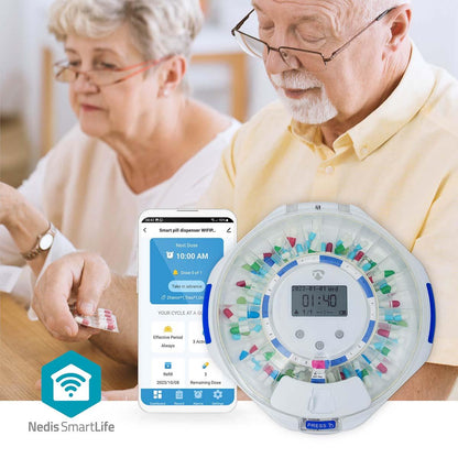 Nedis SmartLife Pill Dispenser | Wi-Fi | 28 Compartments | Number of alarmtimes: 9 Alarm Times Per Day | Beep / Light / Voice | LCD display | White