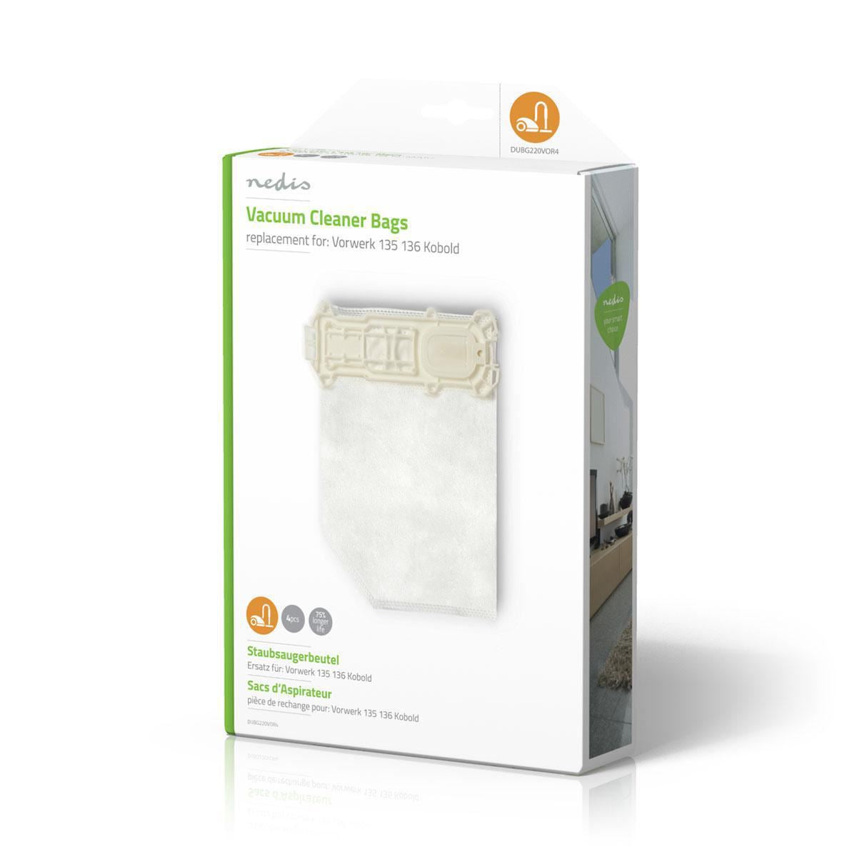 Nedis Vacuum Cleaner Bag | 4 pcs | Synthetic | Most sold for: Vorwerk 135136 Kobold | White
