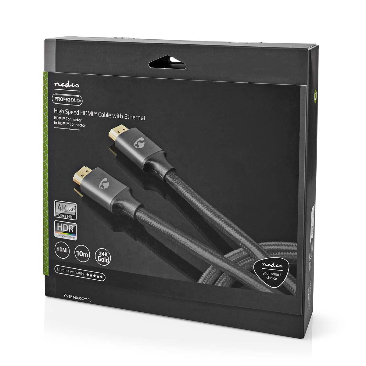 Nedis High Speed HDMI™ Cable with Ethernet | HDMI™ Connector | HDMI™ Connector | 4K@60Hz | ARC | 18 Gbps | 10.0 m | Round | Cotton | Gun Metal Grey | Cover Box