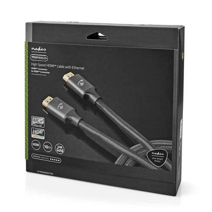 Nedis High Speed HDMI™ Cable with Ethernet | HDMI™ Connector | HDMI™ Connector | 4K@60Hz | ARC | 18 Gbps | 10.0 m | Round | Cotton | Gun Metal Grey | Cover Box