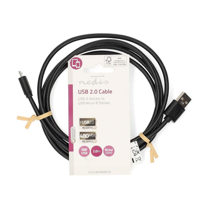 Nedis USB Cable | USB 2.0 | USB-A Male | USB Micro-B Male | 11 W | 480 Mbps | Nickel Plated | 2.00 m | Round | PVC | Black | Label