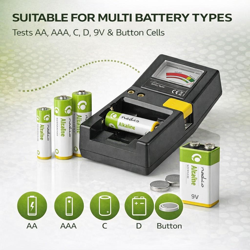 Nedis Battery Tester | 9V - AA - AAA - Button Cell - C - D | Black