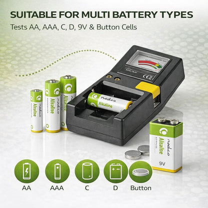 Nedis Battery Tester | 9V - AA - AAA - Button Cell - C - D | Black
