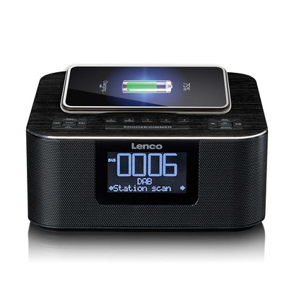 Lenco CR-650BK | DAB+ FM Clock Radio | USB | Qi Wireless Smartphone Charging | Black