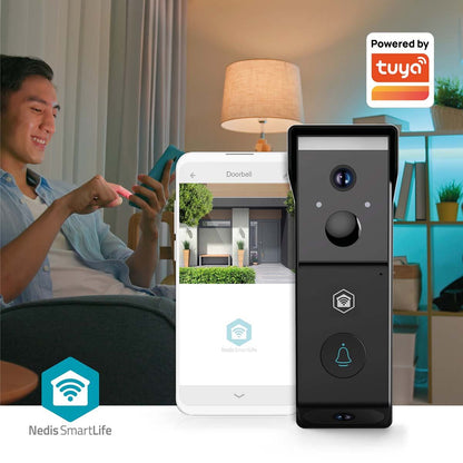 Nedis SmartLife Video Doorbell | Wi-Fi | Battery Powered | Full HD 1080p | Cloud Storage (optional) / microSD (not included) | IP54 | With motion sensor | Night vision | Black