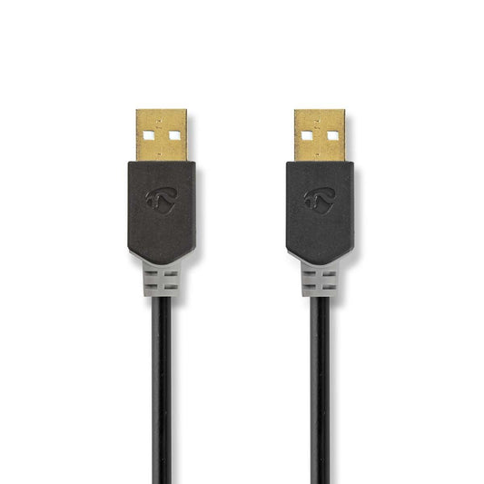 Nedis USB Cable | USB 2.0 | USB-A Male | USB-A Male | 480 Mbps | Gold Plated | 2.00 m | Round | PVC | Anthracite | Box