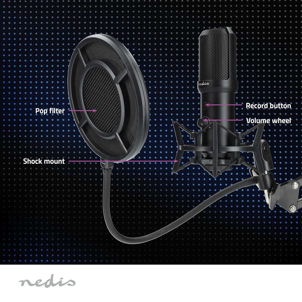 Nedis Streaming & Gaming Microphone | Used for: Desktop / Notebook | USB Type-A | On/Off switch | POP Filter
