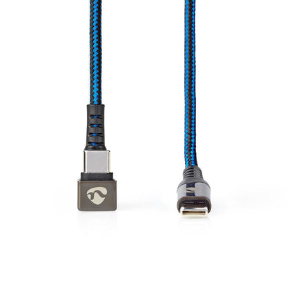 Nedis USB Cable | USB 2.0 | USB-C™ Male | USB-C™ Male | 480 Mbps | Gold Plated | 1.00 m | Round | Braided / Nylon | Black / Blue | Cover Window Box