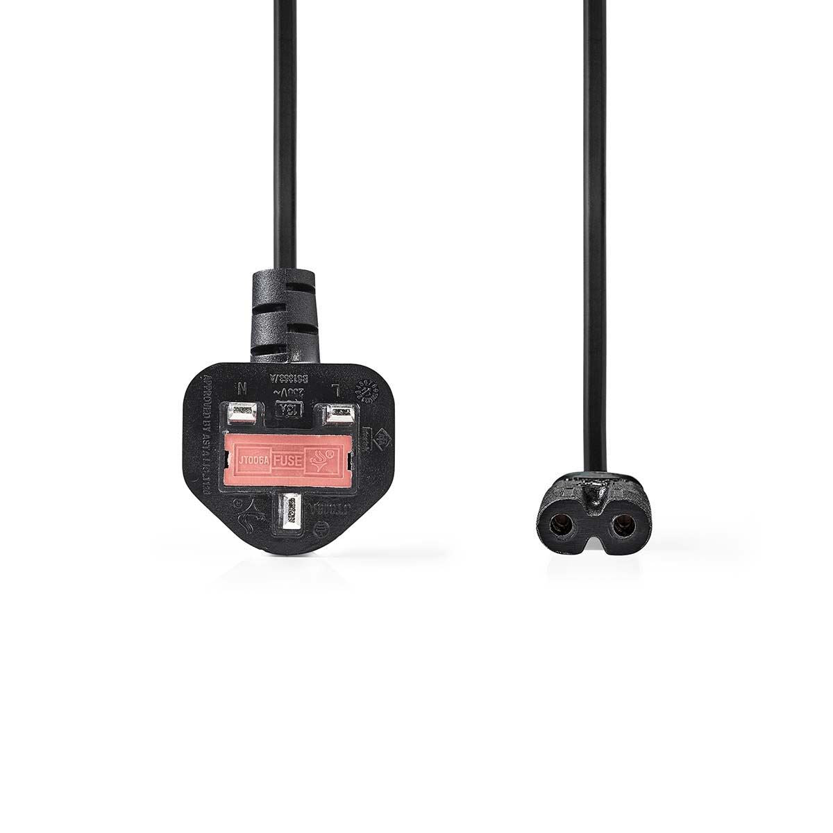 Nedis PCGP11140BK50 | UK Power Cable | UK Male | IEC-320-C7 | 5.00 m | Yes | 2 x 0.75 mm² | Copper | Round | Nickel Plated | UK | PVC | Power plug: Type G | 250 V AC | 3 A | Black
