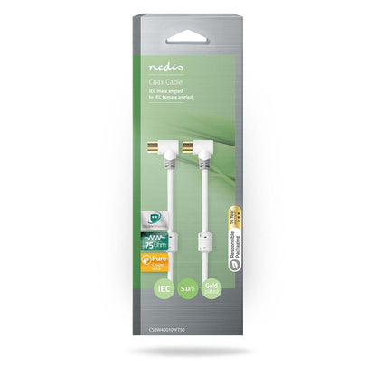 Nedis CSBW40010WT50 | Coax Cable | IEC (Coax) Male | IEC (Coax) Female | Gold Plated | 100 dB | 75 Ohm | Double Shielded | 5.00 m | Round | PVC | White | Box