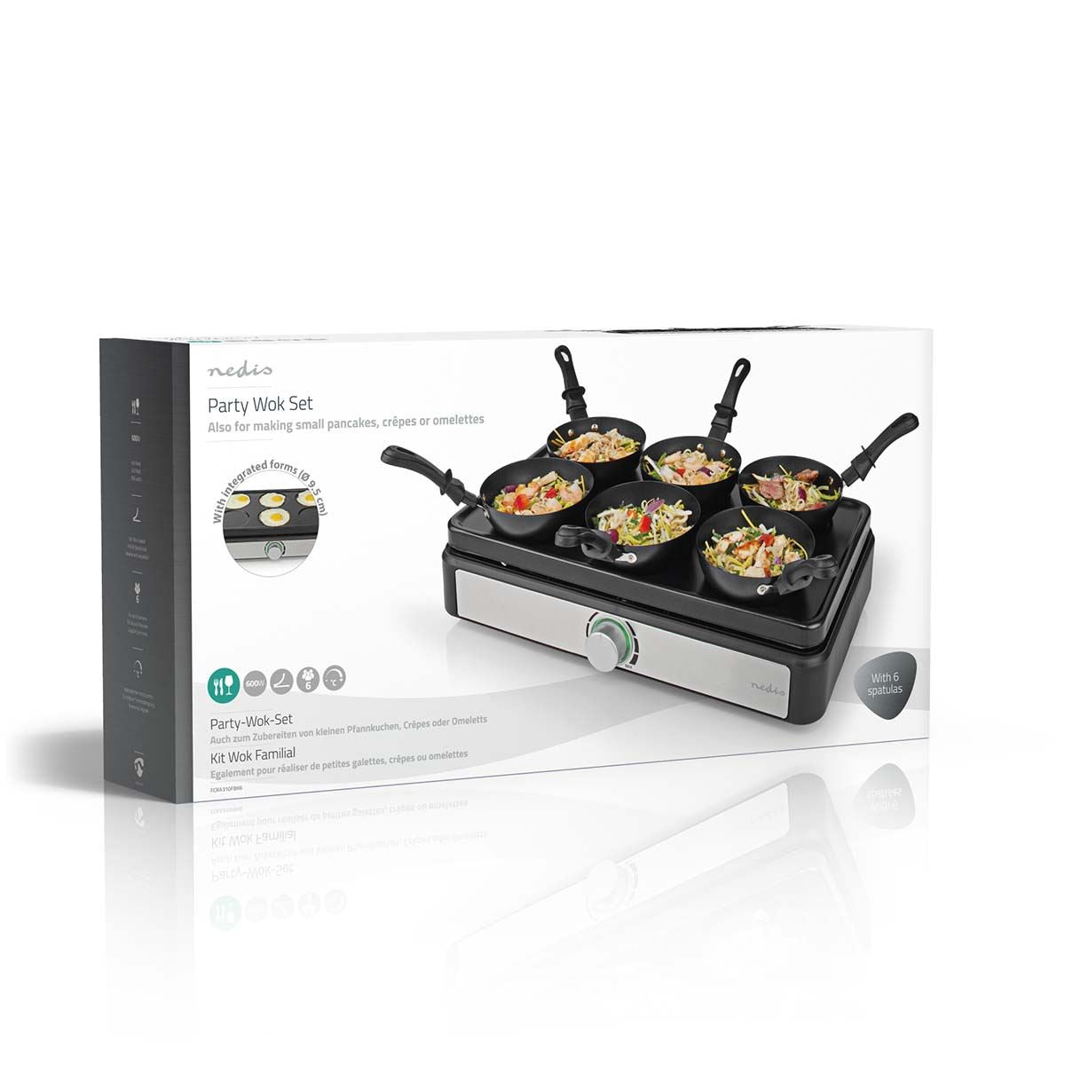Nedis Party Wok Set | Grill | 6 Persons | Spatula | Temperature setting | Non stick coating | Rectangle