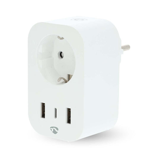 Nedis SmartLife Smart Plug | Wi-Fi | IP21 | Power meter | 3680 W | Type F (CEE 7/7) / 1x USB-C™ / 2x USB | 0 - 55 °C | Android™ / IOS | White | 1 pcs