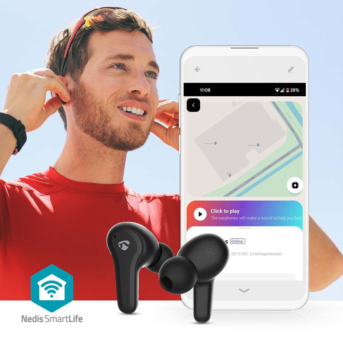 Nedis Fully Wireless Earphones | Hybrid (ENC + ANC) | Bluetooth® | Maximum battery play time: 36 hrs | Touch Control | Charging case | Wireless charging case | Built-in microphone | Voice control support | Black