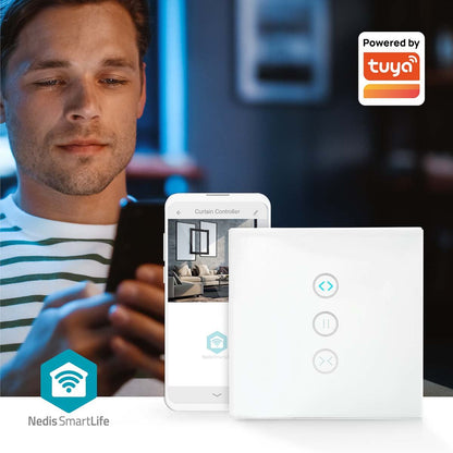 Nedis SmartLife Wall Switch | Wi-Fi | Curtain / Shutter / Sunshade | Wall Mount | 300 W | Android™ / IOS | Glass | White