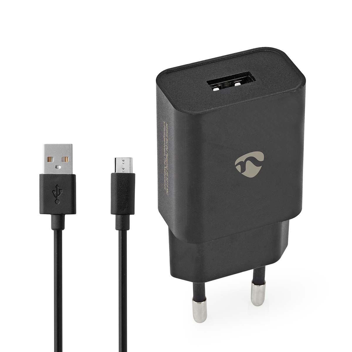 Nedis Wall Charger | 12 W | Quick charge feature | 1x 2.1 A | Number of outputs: 1 | USB-A | Micro USB (Loose) Cable | 1.00 m | Single Voltage Output | Black