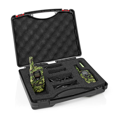 Nedis Walkie-Talkie Set | 2 Handsets | Up to 8 km | Frequency channels: 8 | PTT / VOX | up to 2.5 Hours | Headphone output | 2 Headsets | Travel case included | Green