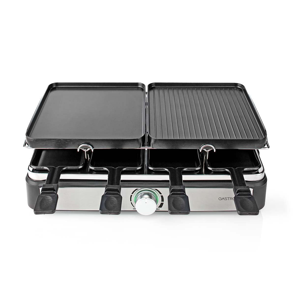 Gastronoma 18300101 | Raclette/Gourmet/Stone Grill Set | 8 Persons | 1400 W | 2 Reversible Grill Plates | Non-stick coating | Stone Plate | Black / Stainless Steel