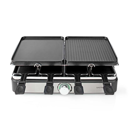 Gastronoma 18300101 | Raclette/Gourmet/Stone Grill Set | 8 Persons | 1400 W | 2 Reversible Grill Plates | Non-stick coating | Stone Plate | Black / Stainless Steel