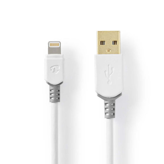 Nedis Lightning Cable | USB 2.0 | Apple Lightning 8-Pin | USB-A Male | 480 Mbps | Gold Plated | 2.00 m | Round | PVC | Grey / White | Box
