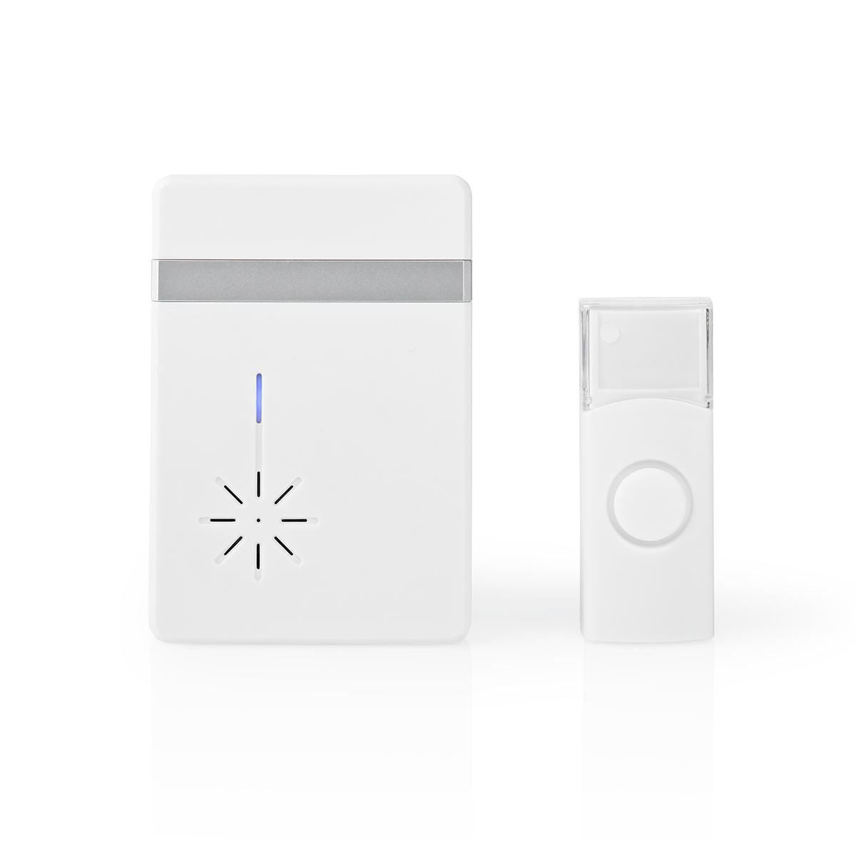 Nedis Wireless Doorbell Set | Battery Powered | 3 V DC | 1x CR2032 | Volume: 80 dB | Signal range: 300 m | IP44 | 36 Melodies | 1 Receiver | White