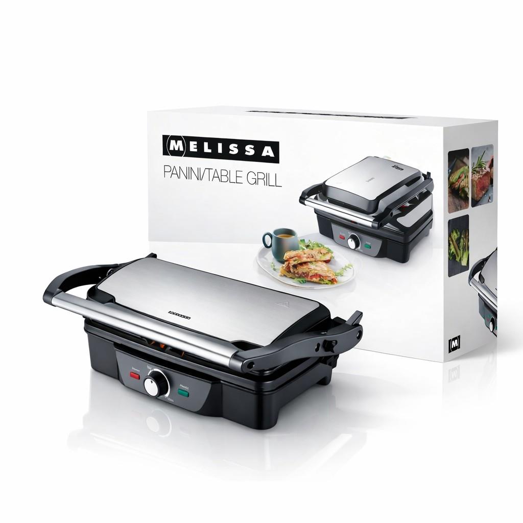 MELISSA 16240108 Contact Panini / Table Grill | 1600 W | 28 x 17 cm | Adjustable temperature control | Plastic / Stainless Steel
